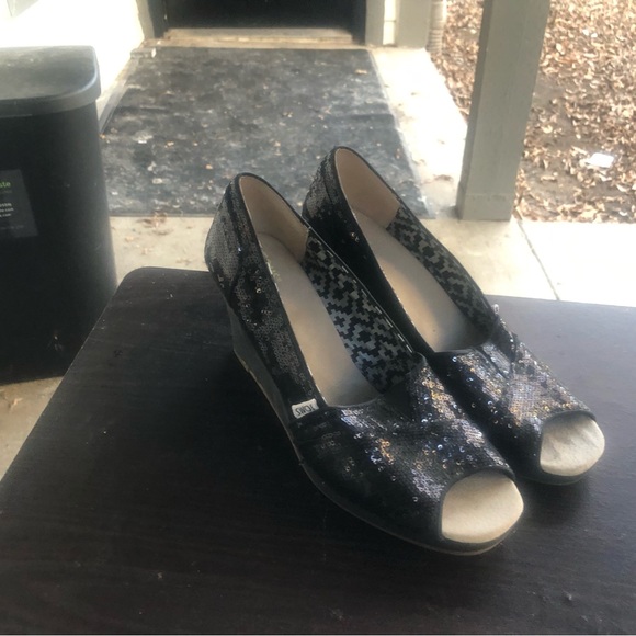 TOMS Women's Black Electra Espadrille Wedge Heel Open Toe Brown Size W12 - Picture 9 of 11